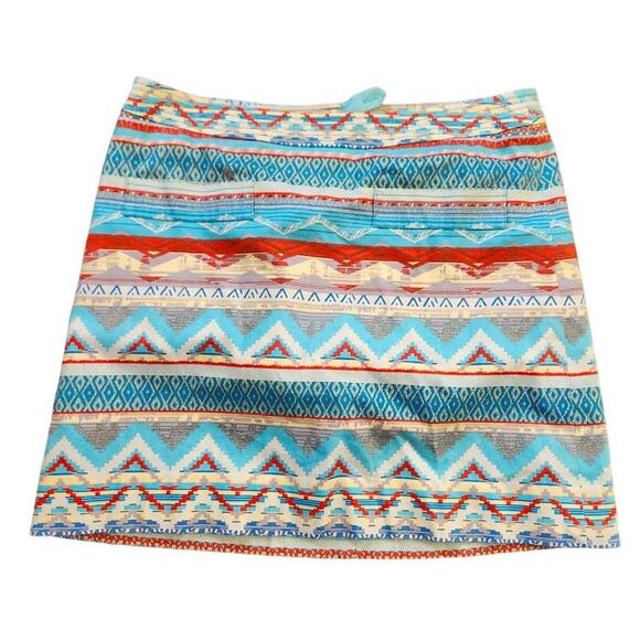 Etcetera Anthropologie Mini Skirt Aztec Geometric Blue Striped Back Zip Size 6 - Picture 1 of 4
